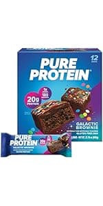 Pure Protein Chocolate Peanut Caramel Protein Bars – 20g Protein, 3g Sugar, 190 Calories (12 count) Low Sugar* High Protein Snack - Gluten Free - Perfect for a Healthy Snack