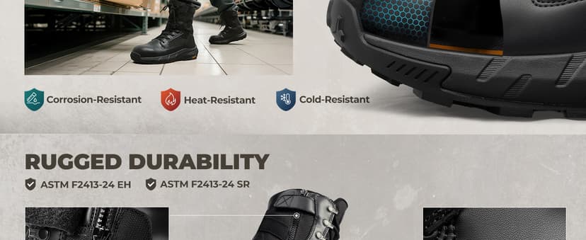 NORTIV 8 Men's 8" Composite Toe Work Boots, Lightweight Side Zipper ASTM F2412-24 & ASTM F2913-24 Safety Military Boots for All-Day Comfort, Peakforce-Nano