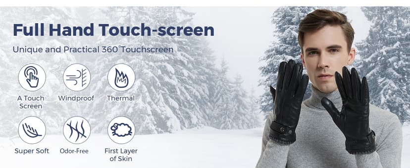 Aegend Leather Gloves for Men, Soft Warm Lining Full Hand Touchscreen Winter Gift Thermal