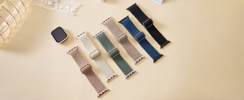 KYISGOS Stretchy Solo Loop Compatible with Apple Watch Band 42mm 41mm 40mm 38mm Women, Nylon Strap with Bling Pearl and Diamond Buckle for iWatch Series 11 10 9 8 7 6 5 4 3 2 1 SE (Black/Rose Gold)