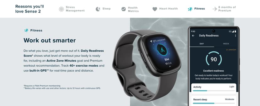 Fitbit Sense 2 Advanced Health and Fitness Smartwatch with Tools to Manage Stress and Sleep, ECG App, SpO2, 24/7 Heart Rate and GPS, Shadow Grey/Graphite, One Size (S & L Bands Included)