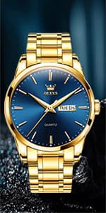 OLEVS Watch for Men Diamond Business Dress Analog Quartz Stainless Steel Waterproof Luminous Date Two Tone Luxury Casual Wrist Watch Blue