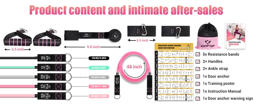 Resistance Bands with Handles for Women, 5 Level Exercise Bands Workout Bands for Physical Therapy, Yoga, Pilates, Door Anchor, Storage Pouch