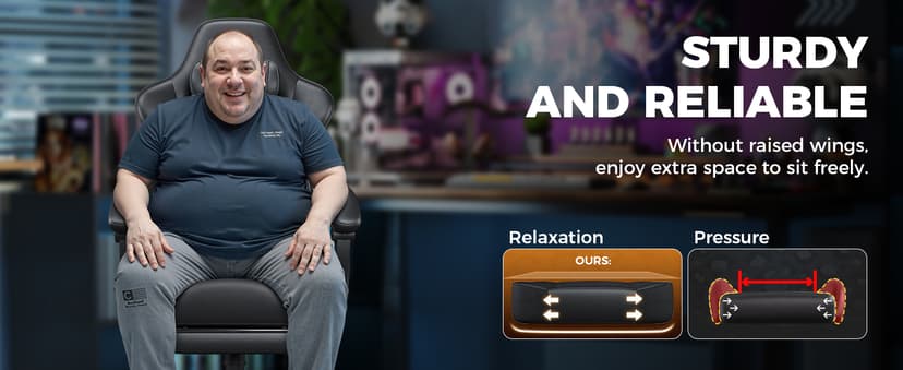 GTPLAYER Big and Tall Gaming Chair with Footrest, Ergonomic Office Desk Chair with 4.4in Thick Cushion and Wide Wingless Seat, Comfortable Leather Computer Chair, Predator Series, Black