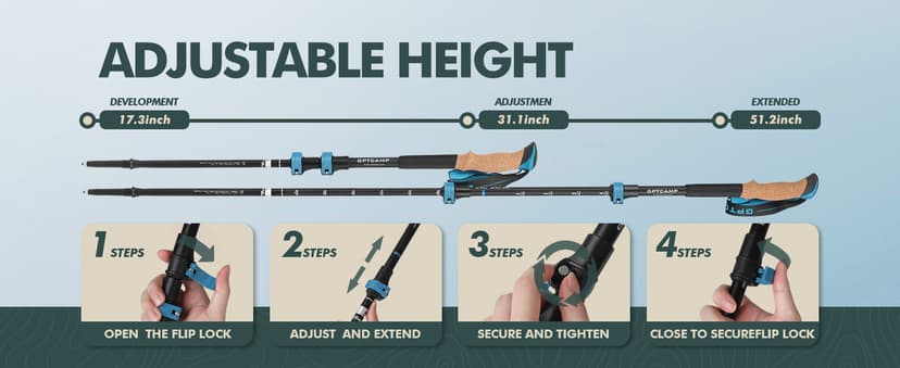 GPTCAMP Walking Sticks,Trekking Poles Collapsible Hiking Poles,Lightweight Folding Travel Walking Pole for Men Women,2pc Adjustable Hiking Stick with EVA Foam Grips for Backpacking