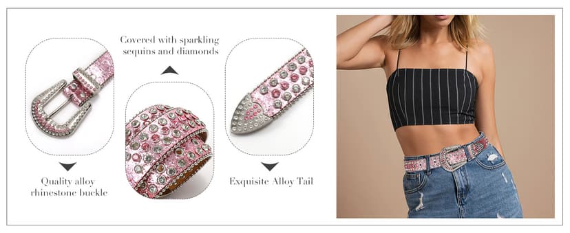 BELTROAD Rhinestone Belt Goth Bling Belts for Women and Men Western Cowboy Cowgirl Belts for Jeans, Halloween Belt