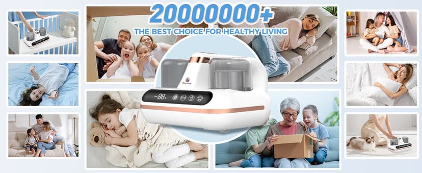 Amzany Mattress Vacuum Cleaner - 5-in-1 Cordless Bed Vacuum Cleaner, Powered by UV-C Light & Ultrasonic Technology, 16Kpa Strong Suction,Low Noise,Suitable for Dust, Pet Hair, Etc.