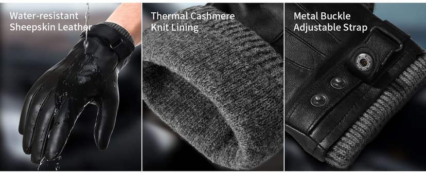 OZERO Mens Winter Gloves Nappa Leather Warm Wool Touchscreen Dress Glove - Thermal Gifts for Dad or Husband