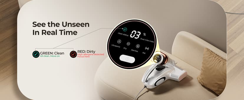 JIGOO Bed Vacuum Cleaner with Dust Sensor, Mattress Vacuum Cleaner with UV & Ultrasonic and High Heating, 13Kpa Suction 500W Powerful Double-Cup Handheld Vacuums (J300, Corded)