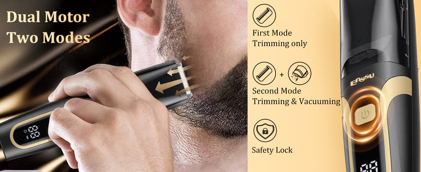 ENSSU Beard Trimmer for Men Auto-Vaccum, Rechargeable Electric Men Beard Trimmers with 2 Combs, 1-20mm Adjustable Length Dial, Waterproof Cordless Mustache Trimmer for Face, Stubble