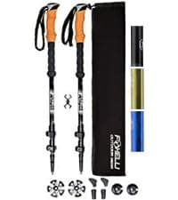 Foxelli Trekking Poles – Lightweight Collapsible Aircraft Grade Aluminum Hiking Poles with Cork Grips Quick Locks & All-Terrain Accessories – Pair of 2