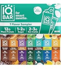 IQBAR Brain and Body Plant Protein Bars - 7 Bar Sampler Variety Pack - Keto, Vegan, Low Carb, High Fiber, Gluten Free, Dairy Free, Low Sugar Snack with Nutrients for Focus, Energy and Meal Replacement