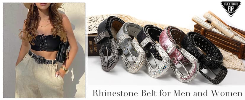 BELTROAD Rhinestone Belt Goth Bling Belts for Women and Men Western Cowboy Cowgirl Belts for Jeans, Halloween Belt