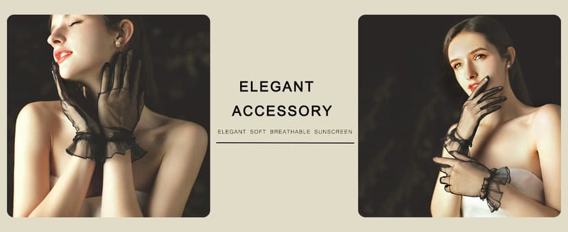 QRBTSCL Women's Ruffled Tulle Mesh Gloves Wedding Party Gloves Short Prom Evening Glove