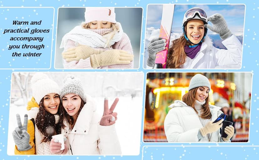 Geyoga 2 Pairs Women's Winter Touch Screen Gloves Soft Warm Fleece Lined Knit Elastic Cuff Winter Texting Gloves