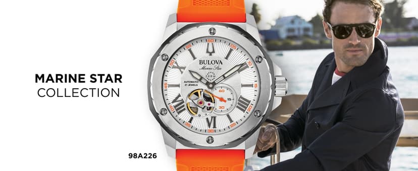 Bulova Men's Marine Star 'Series A' Automatic Watch with Orange Silicone Strap Style: 98A226