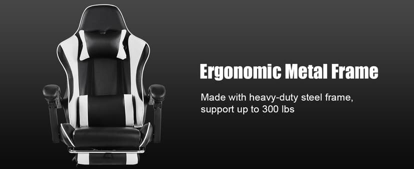 VECELO Ergonomic Gaming Chair with Footrest, Comfy Recliner Computer Chair, Swivel Seat, Height Adjustable, High Back PU Leather, Lumbar Support, Headrest for Adults, Black
