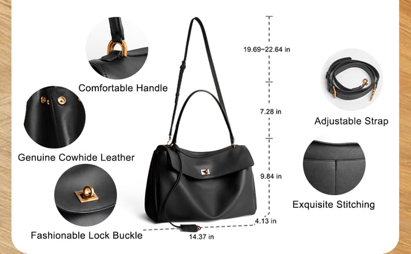 hedexe Genuine Leather Tote Bag for Women: Soft Cowhide Shoulder Handbags for Ladies - Satchel Purse for Travel Work(Large)