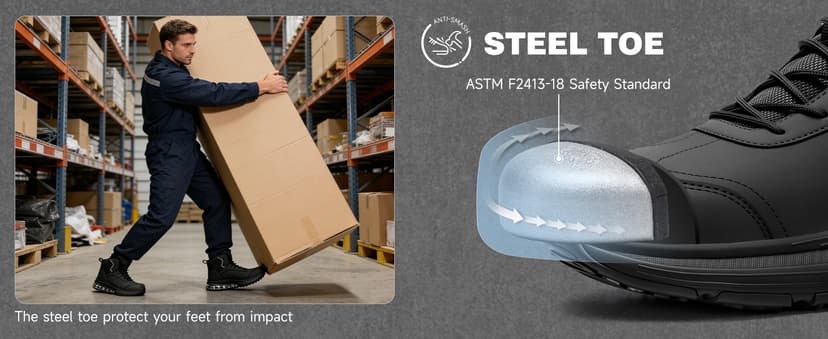 LARNMERN Steel Toe Work Boots Men Waterproof Non Slip Shoes Comfortable Lightweight Side Zipper Industrial Safety 6 Inch Boots