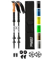 Foxelli Trekking Poles – Lightweight Collapsible Aircraft Grade Aluminum Hiking Poles with Cork Grips Quick Locks & All-Terrain Accessories – Pair of 2
