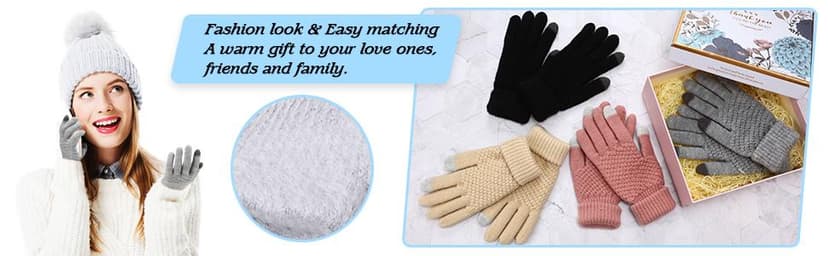 Geyoga 2 Pairs Women's Winter Touch Screen Gloves Soft Warm Fleece Lined Knit Elastic Cuff Winter Texting Gloves