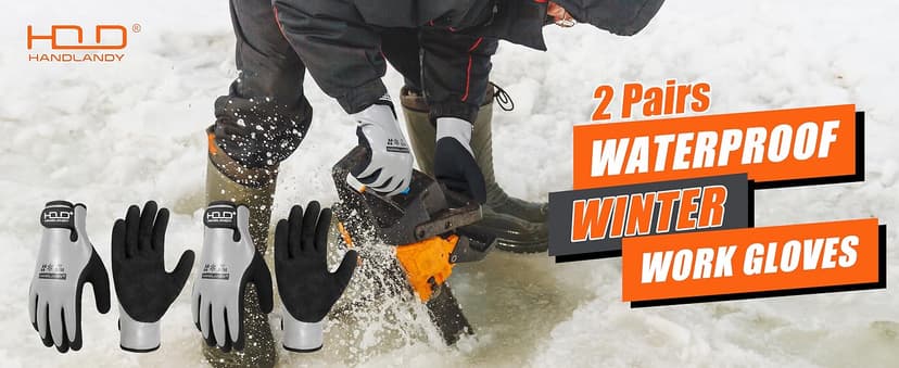 HANDLANDY 2 Pairs Waterproof Work Gloves for Cold Weather, Insulated Winter Freezer Work Gloves with Grip for Men & Women