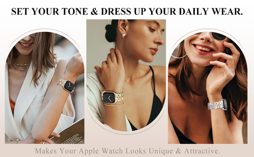 WINGLE for Apple Watch Band 42/46/38/40/41/44/45/49mm Women Designer Dressy Bands Fancy Chain Bracelet Stainless Steel Elegant Jewelry Metal Strap for iWatch Series 11 10 9 8 7 6 5 4 SE/Ultra 3 2 1
