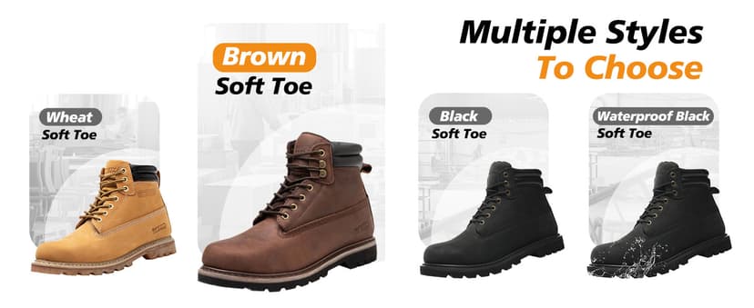 SAFETY LOONG Work Boots for Men Waterproof Soft Toe Non Slip Comfortable Leather Workboots