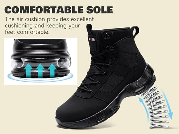 LARNMERN Steel Toe Boot Men Non Slip Work Shoe Rainproof Safety Toe Sneaker Side Zipper Industrail Boot High Top Tactical Shoe