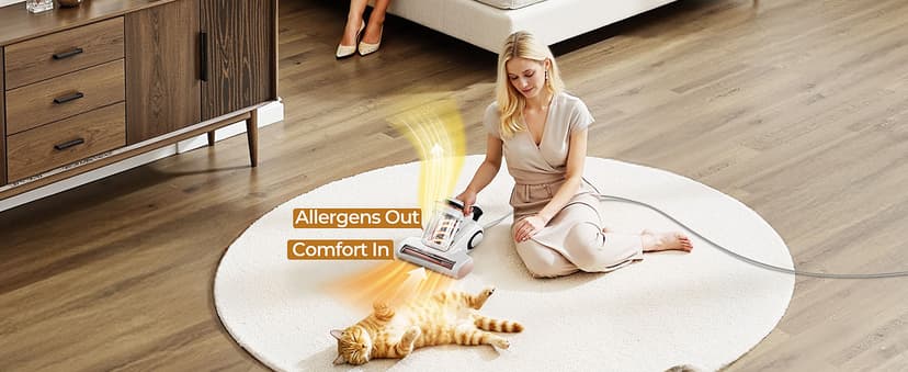 JIGOO Bed Vacuum Cleaner with Dust Sensor, Mattress Vacuum Cleaner with UV & Ultrasonic and High Heating, 13Kpa Suction 500W Powerful Double-Cup Handheld Vacuums (J300, Corded)