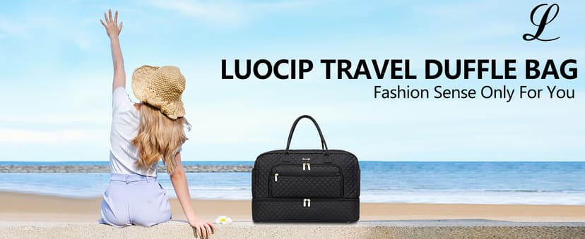 LUOCIP Large Women Travel Duffle Bag, Carry on Bag with Wet Toiletry Pocket for Overnight, Weekend, Yoga, Gym, Business Trips, Sport and Hospital, Black