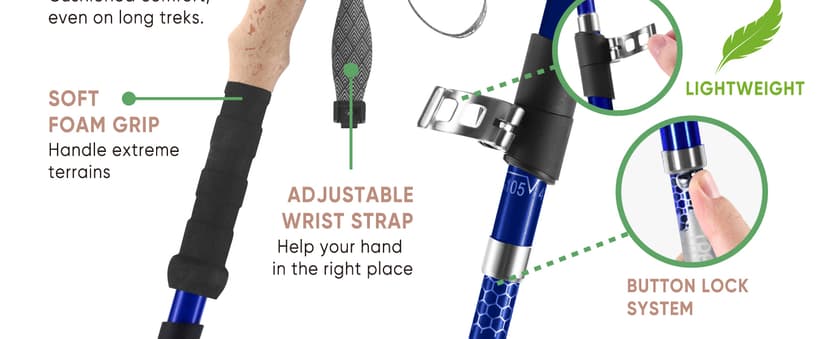 Trekology Trek-Z Collapsible Hiking & Trekking Poles - Balance Support for Seniors, Women, and Men, 2pc Per Set