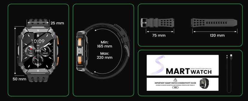 FOSMET Smart Watches for Men, 1.95'' Fitness Watch: Waterproof Military Smart Watch with 100 Days Battery Life/Call/Flashlight/Sleep/SpO2/Heart Rate Monitor/Step Tracker, Sport Smartwatch for Android iPhone