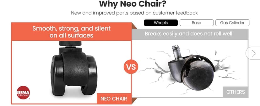 NEO CHAIR Office Desk Computer Chair Ergonomic Mesh Gaming Mid Back Seat with Comfy Lumbar Support Adjustable Height Swivel for Home Task (Black)