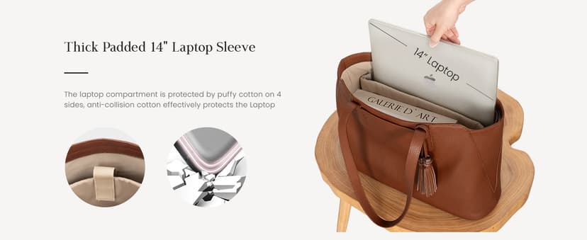 befen Genuine Leather Tote Bag for Women Work, Women's Tote Handbags Shoulder Satchel Purse with Compartments and Tassel