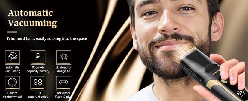 ENSSU Beard Trimmer for Men Auto-Vaccum, Rechargeable Electric Men Beard Trimmers with 2 Combs, 1-20mm Adjustable Length Dial, Waterproof Cordless Mustache Trimmer for Face, Stubble