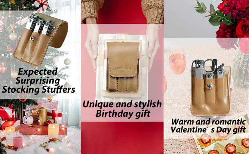 Nail Clipper Set, 6 Pcs Toenail Clippers, Stainless Steel Fingernail Clipper, and PU Leather Manicure Set, Gift Ideas (Beige)