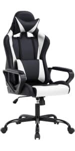 BestOffice PC Gaming Chair Ergonomic Office Chair Desk Chair with Lumbar Support Flip Up Arms Headrest PU Leather Executive High Back Computer Chair for Adults Women Men (White)