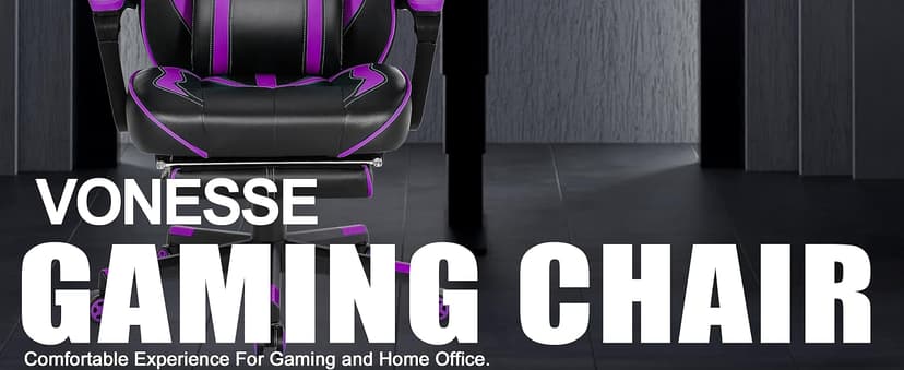 Vonesse Purple Gaming Chair with Footrest, Reclining Computer Gaming Chairs for Adults, Ergonomic Gamer Chair with Massage, Big and Tall PC Game Chair(Purple/Black)