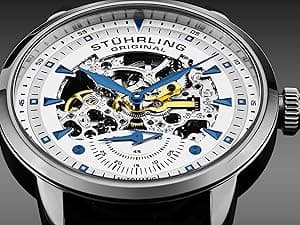 Stuhrling Original Mens Skeleton Automatic Dress Watch with Alligator Embossed Leather Strap Skeleton Dial