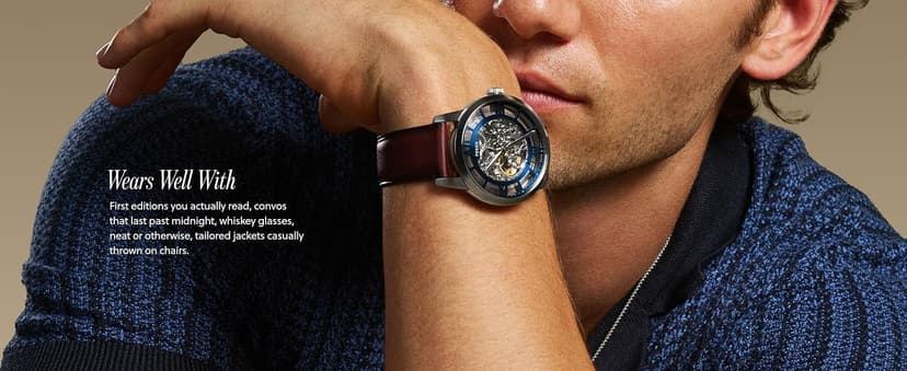 Fossil Men's Townsman Automatic Stainless Steel and Leather Two-Hand Skeleton Watch