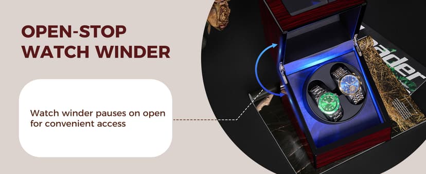 ANWBROAD ANWBROAD Watch Winder for Automatic Watches Double with Super Quiet Motor Flexible Watch Pillows LED Backlight Wooden 5 Modes Battery or Type-C Adapter UJWW001Y