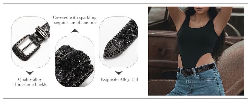 BELTROAD Rhinestone Belt Goth Bling Belts for Women and Men Western Cowboy Cowgirl Belts for Jeans, Halloween Belt