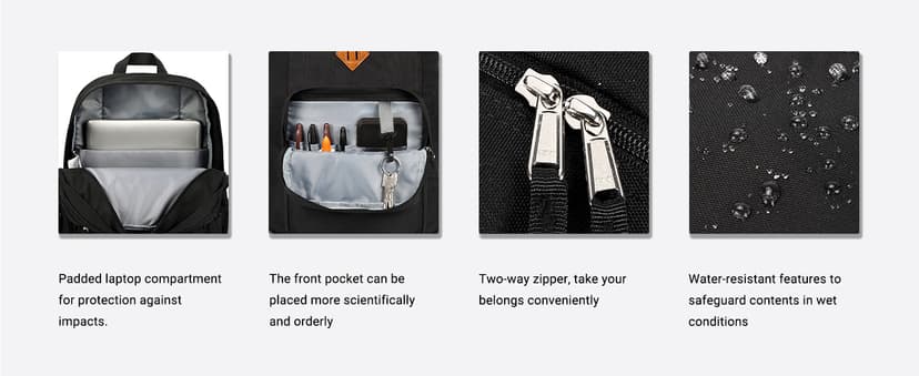 ZORFIN 26L Black Backpack for College, and Travel: Water Resistant Bookbag