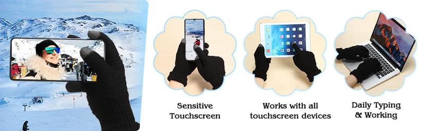 Geyoga 2 Pairs Women's Winter Touch Screen Gloves Soft Warm Fleece Lined Knit Elastic Cuff Winter Texting Gloves