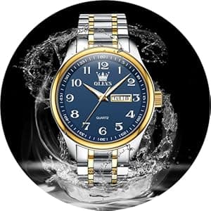 OLEVS Men's Casual Stainless Steel Watch, Big Face Easy to Read Analog Quartz Watch with Day and Date, Classic Waterproof Diamond Roman Arabic Numerals Dial Dress Watch for Men, Gold Silver Black Band