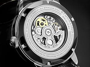 Stuhrling Original Mens Skeleton Automatic Dress Watch with Alligator Embossed Leather Strap Skeleton Dial
