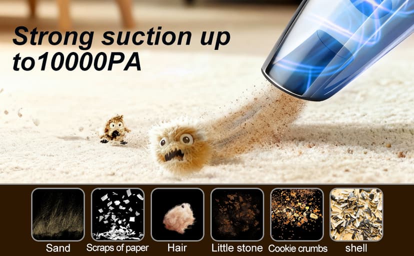 BOYMOO Car Vacuum Cleaner – 9000PA High Power Suction, DC 12V Portable Handheld Auto Vacuum with Attachments, Mini Car Interior Cleaner for Pet Hair, Dust, Crumbs, and Debris (Midnight Black)