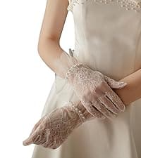 QRBTSCL Women's Ruffled Tulle Mesh Gloves Wedding Party Gloves Short Prom Evening Glove