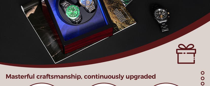 ANWBROAD ANWBROAD Watch Winder for Automatic Watches Double with Super Quiet Motor Flexible Watch Pillows LED Backlight Wooden 5 Modes Battery or Type-C Adapter UJWW001Y
